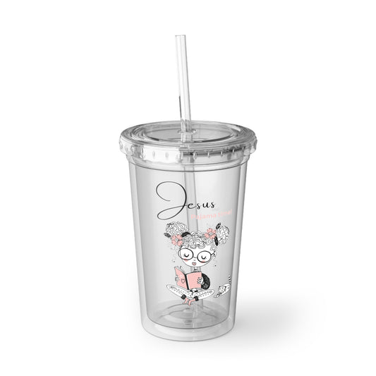 Jesus And Pajama Time Tumbler with Straw, 16oz