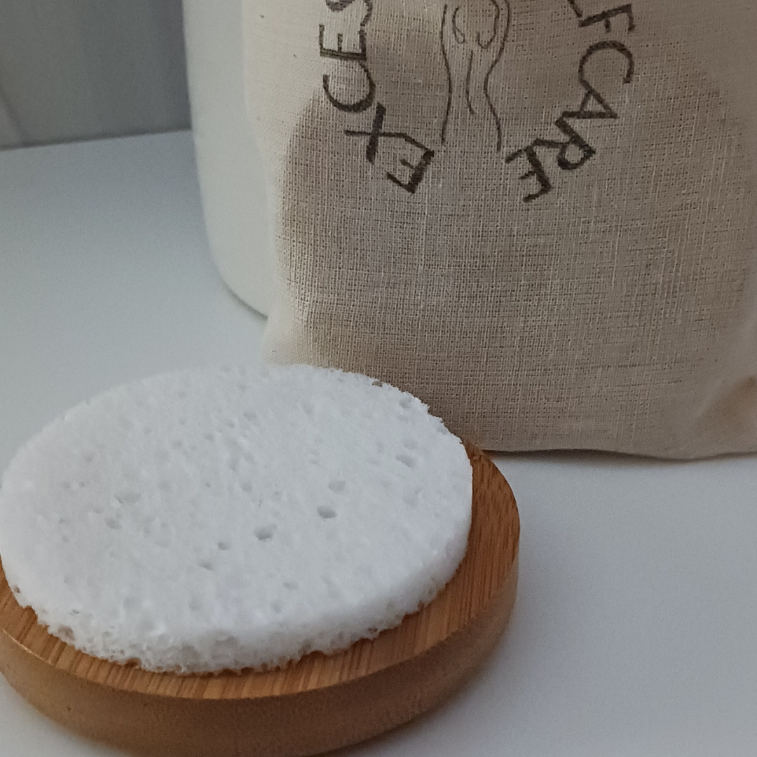 Facial Sponge Cleanser & Round Wooden Tray
