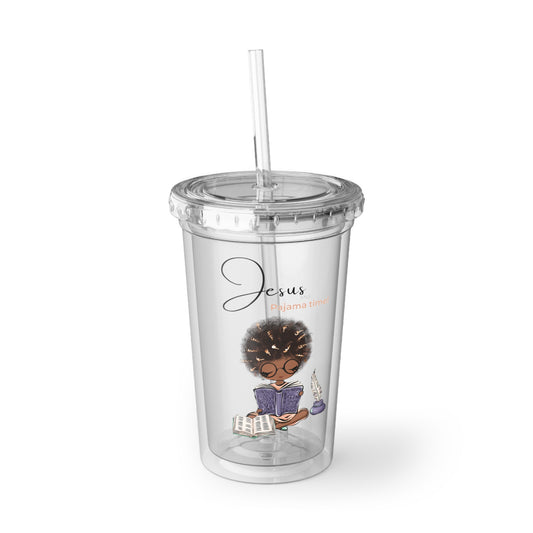 Jesus And Pajama Time Tumbler with Straw, 16oz