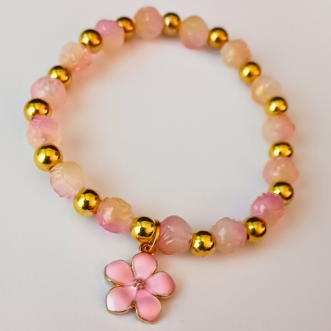 Cherry Blossom Glass Bead Bracelet