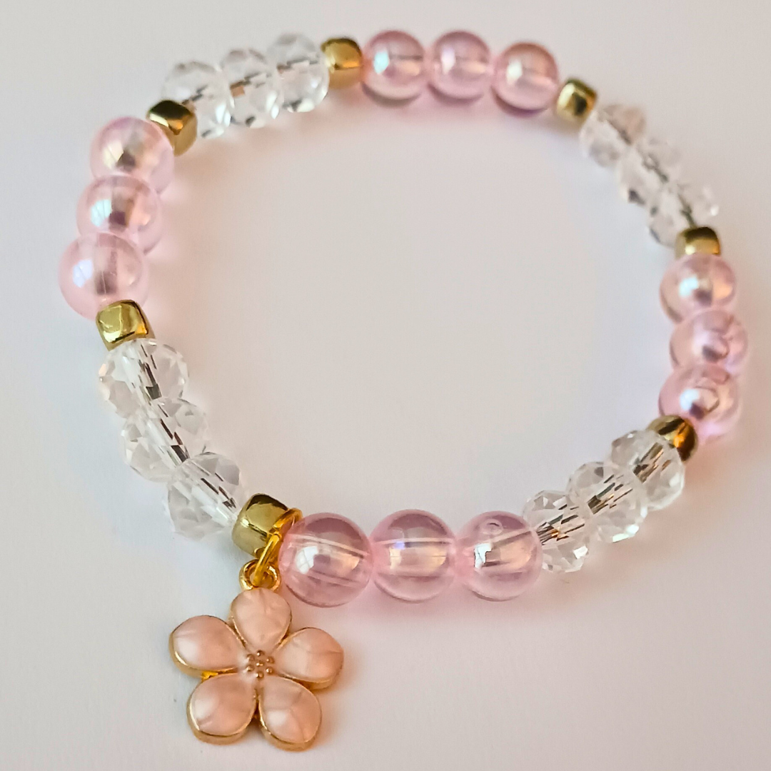 Cherry Blossom Glass Bead Bracelet